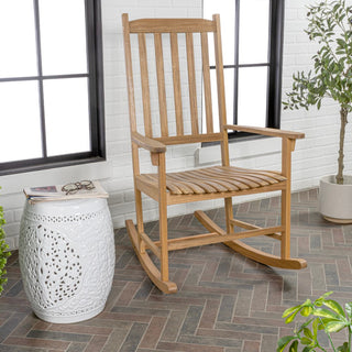 Rocking Farmhouse Classic Slat-Back 350-LBS Support Acacia Wood Outdoor Rocking Chair