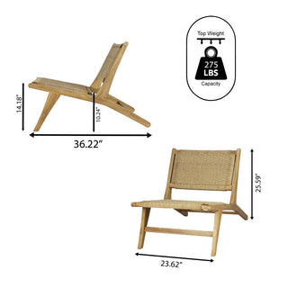 Beachcrest Mid-Century Modern Woven Seagrass Wood Armless Lounge Chair