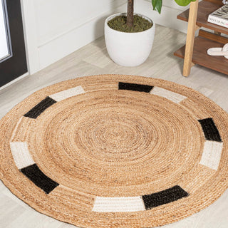 OBEETEE Geometric Jute Circle Area Rug