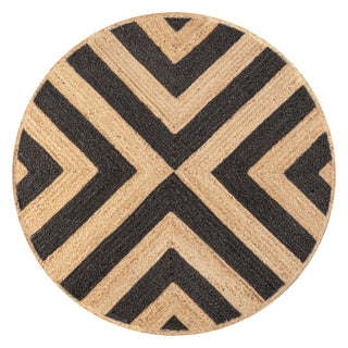 Abstract Two-tone Chevron Round Jute Area Rug