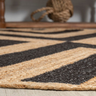 Abstract Two-tone Chevron Round Jute Area Rug