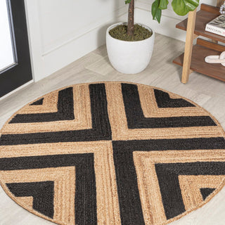 Abstract Two-tone Chevron Round Jute Area Rug