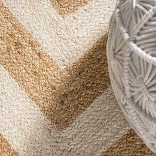 Abstract Two-tone Chevron Round Jute Area Rug