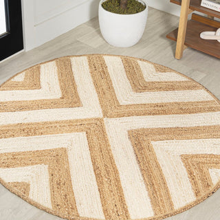 Abstract Two-tone Chevron Round Jute Area Rug