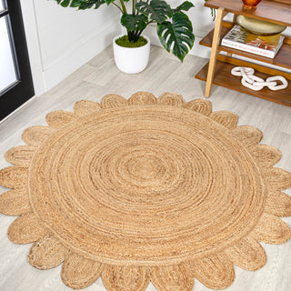 Fierce Boho Jute Scalloped Circle Area Rug