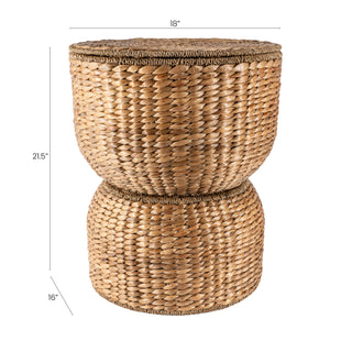 Bhola 18" Hourglass Handwoven Hyacinth Storage Accent Table with Lid