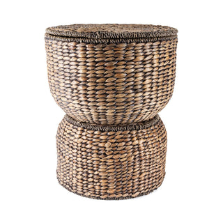 Bhola 18" Hourglass Handwoven Hyacinth Storage Accent Table with Lid