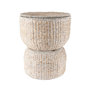 Bhola 18" Hourglass Handwoven Hyacinth Storage Accent Table with Lid