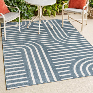 Verde High-Low MidCentury Modern Arch Stripe Two-Tone Indoor/Outdoor Area Rug