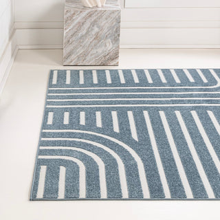 Verde High-Low MidCentury Modern Arch Stripe Two-Tone Indoor/Outdoor Area Rug