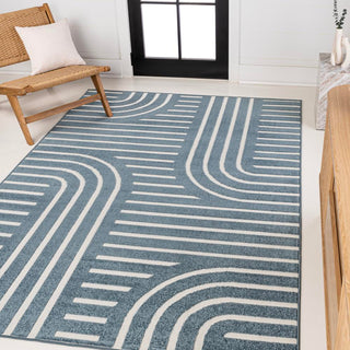 Verde High-Low MidCentury Modern Arch Stripe Two-Tone Indoor/Outdoor Area Rug