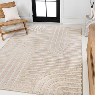 Verde High-Low MidCentury Modern Arch Stripe Two-Tone Indoor/Outdoor Area Rug