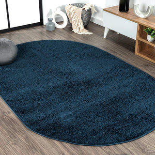 Trivor Haze Solid Low-Pile Area Rug Navy