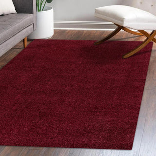 Trivor Haze Solid Low-pile Area Rug Dark Red