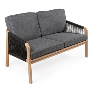 Alarice Modern Bohemian Roped Acacia Wood Outdoor Loveseat with Cushions