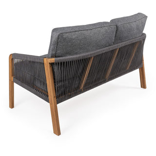 Alarice Modern Bohemian Roped Acacia Wood Outdoor Loveseat with Cushions