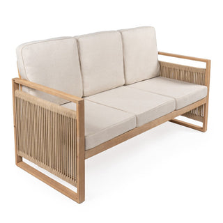 Rattler 3-Seat Mid-Century Modern Roped Acacia Wood Outdoor Sofa with Cushions