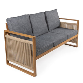 Rattler 3-Seat Mid-Century Modern Roped Acacia Wood Outdoor Sofa with Cushions