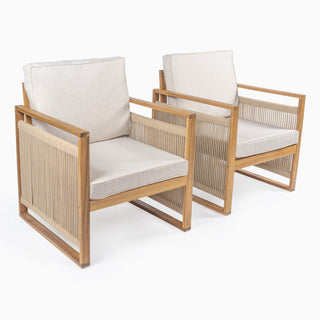 Noble Mid-Century Modern Roped Acacia Wood Outdoor Patio Chair with Cushions