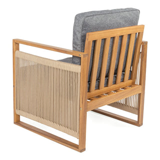 Noble Mid-Century Modern Roped Acacia Wood Outdoor Patio Chair with Cushions