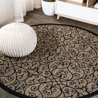 Alfombra Vintage Filigree Textured Weave Indoor/outdoor Round Rug