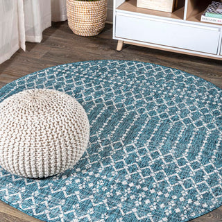 Dean Moroccan Geometric Textured Weave Indoor/outdoor Round Rug