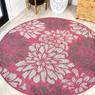 Garcia Modern Floral Textured Weave Indoor/outdoor Round Rug