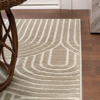 Pastel MidCentury Art Deco Striped Arches Two-Tone High-Low Area Rug