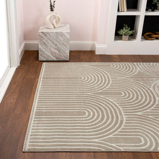 Pastel MidCentury Art Deco Striped Arches Two-Tone High-Low Area Rug