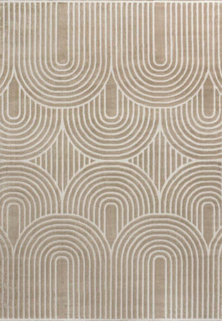 Pastel MidCentury Art Deco Striped Arches Two-Tone High-Low Area Rug