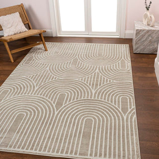 Pastel MidCentury Art Deco Striped Arches Two-Tone High-Low Area Rug