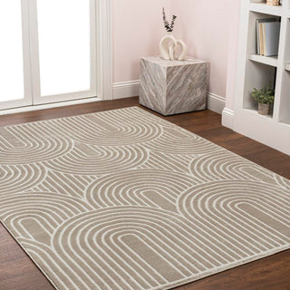 Pastel MidCentury Art Deco Striped Arches Two-Tone High-Low Area Rug