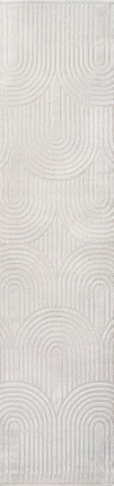 Pastel MidCentury Art Deco Striped Arches Two-Tone High-Low Area Rug