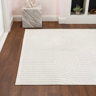 Pastel MidCentury Art Deco Striped Arches Two-Tone High-Low Area Rug