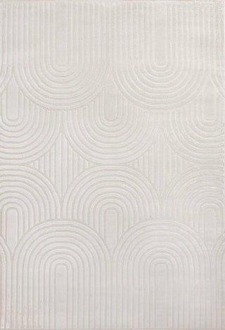 Pastel MidCentury Art Deco Striped Arches Two-Tone High-Low Area Rug