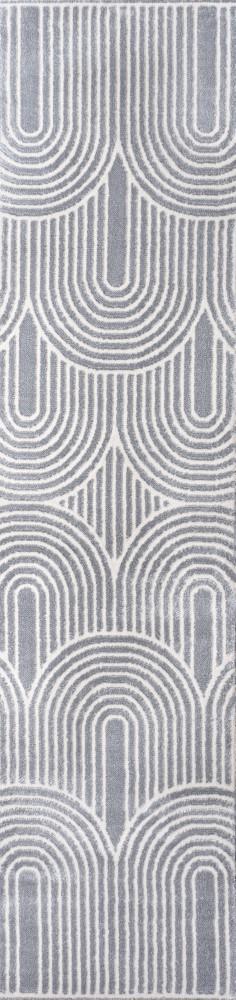 Pastel MidCentury Art Deco Striped Arches Two-Tone High-Low Area Rug