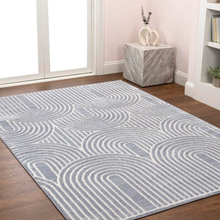 Pastel MidCentury Art Deco Striped Arches Two-Tone High-Low Area Rug