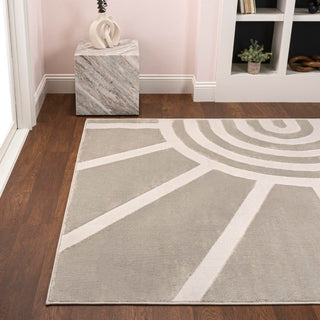 Nordic MidCentury Scandinavian Abstract Sun Two-Tone High-Low Area Rug