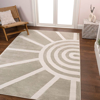 Nordic MidCentury Scandinavian Abstract Sun Two-Tone High-Low Area Rug