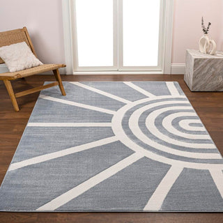 Nordic MidCentury Scandinavian Abstract Sun Two-Tone High-Low Area Rug