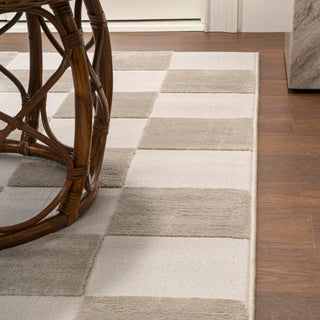 Hand Modern Geometric Checkerboard High-Low Area Rug