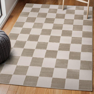 Hand Modern Geometric Checkerboard High-Low Area Rug