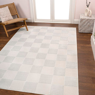 Hand Modern Geometric Checkerboard High-Low Area Rug