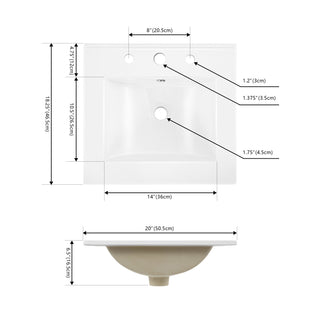 Ceramic 3-Hole 20 in. W x 18.25 in. D Classic Contemporary Rectangular Ceramic Single Sink Basin Vanity Top