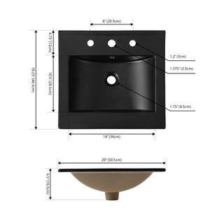 Ceramic Rectangular Ceramic Single Sink Basin Vanity Top