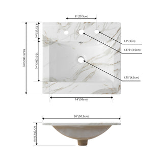 Ceramic Rectangular Ceramic Single Sink Basin Vanity Top