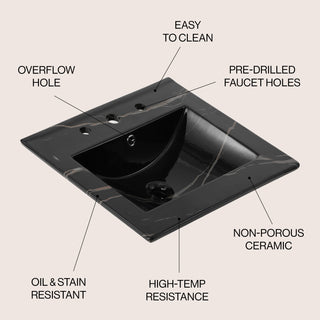 Ceramic Rectangular Ceramic Single Sink Basin Vanity Top