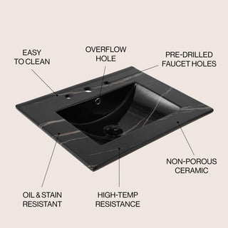 Ceramic Rectangular Ceramic Single Sink Basin Vanity Top