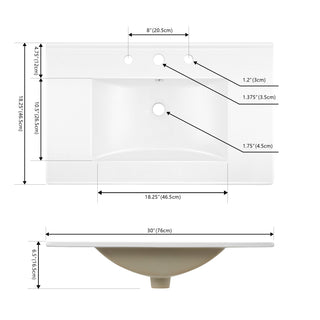 Ceramic Rectangular Ceramic Single Sink Basin Vanity Top