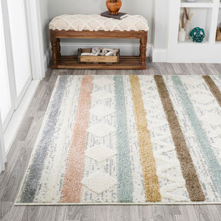 Shariva Moroccan Striped Geometric High-low Area Rug